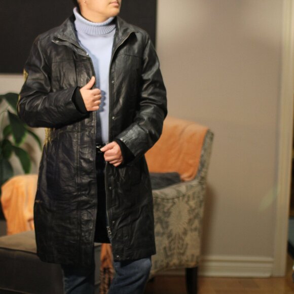 Vintage Danier Leather Jacket Trench Coat Black - Picture 2 of 16